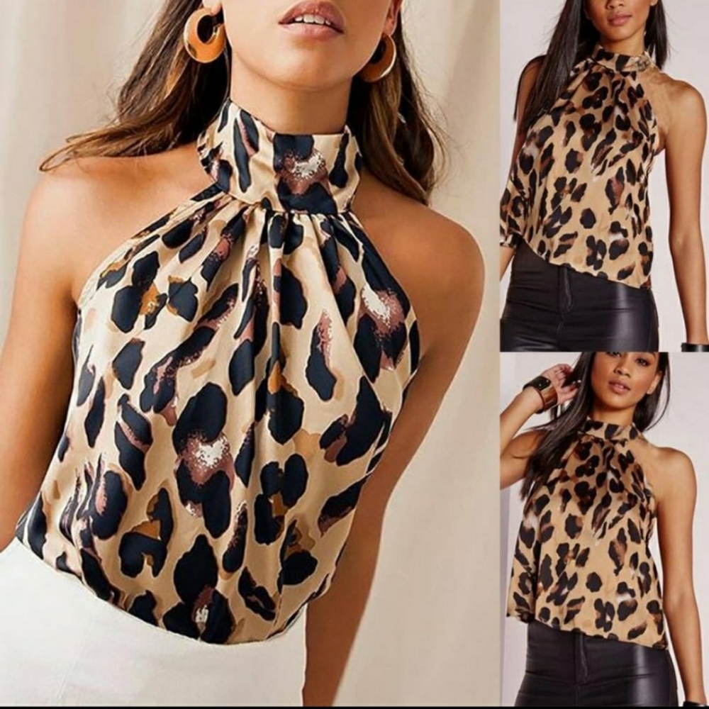 Leopard Print Halter Backless Top